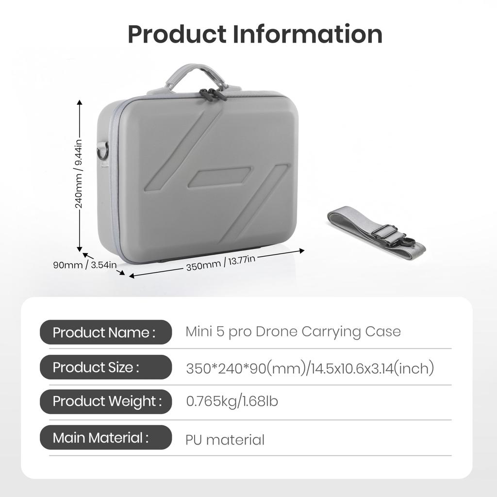STARTRC DJI Mini 5 Pro Case, Mini 5 Pro Fly More Combo Bag, Portable Drone Bag, PU Case, Accessories, Portable Carrying Case, Water-Resistant, Full