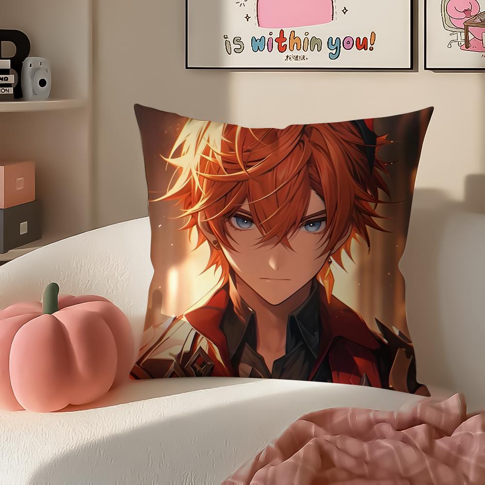 Game Genshin Tartaglia Cushion Cover Pillowcase Short Plush Invisible Zipper Room Sofa Cushion Cover