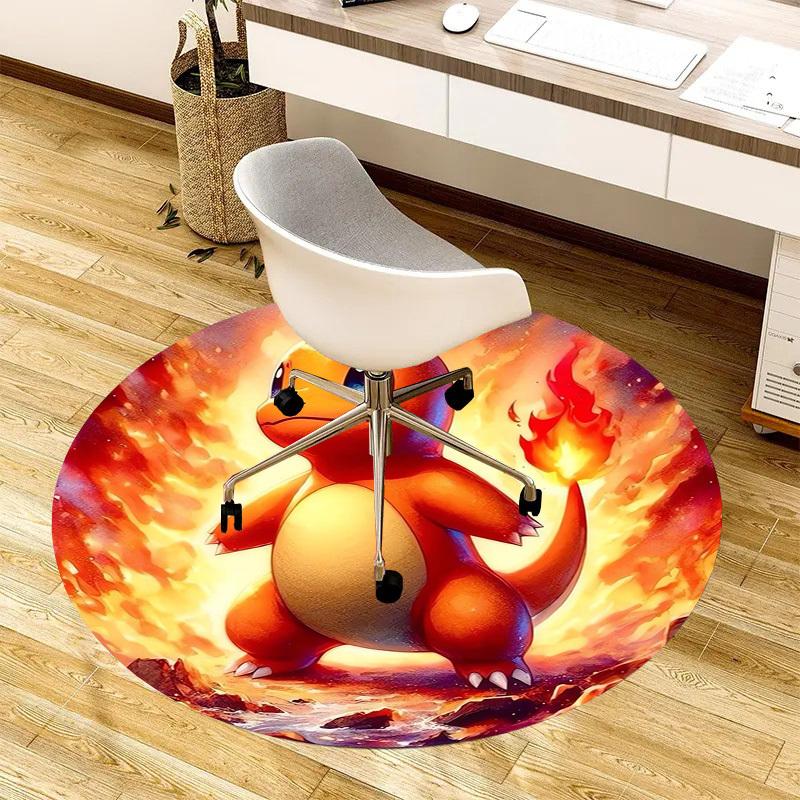 1pc Charmander Fire Pokémon Round carpet, Made of Polyester,Perfect for Decorating Office Chairs, Living Rooms,Vibrant Decorative Rug