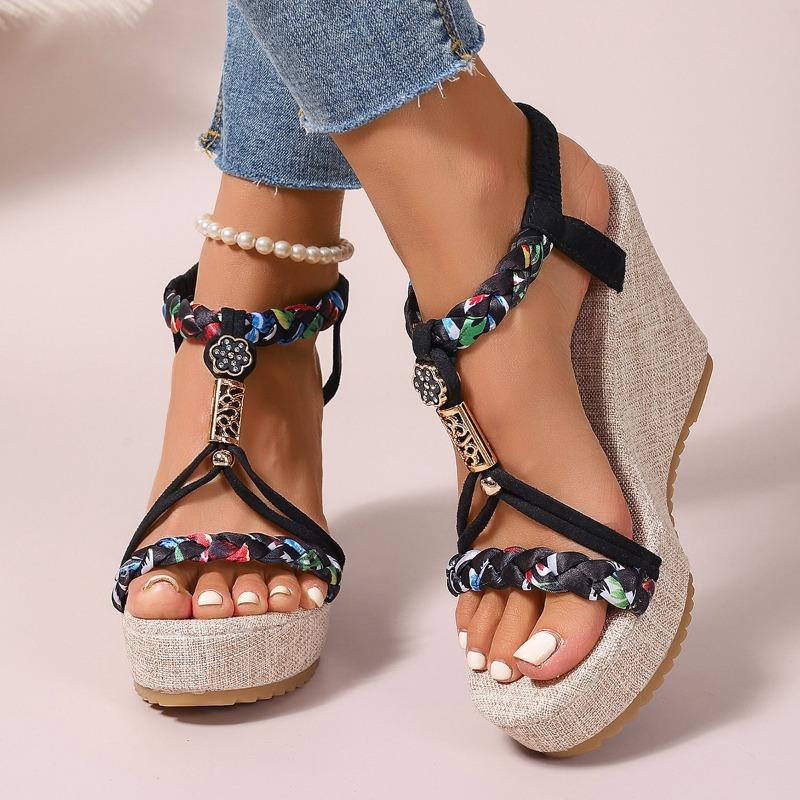 Fashion 2025 Summer Womens Light Wedge Sandals New Hot Sale Platform Peep Toe Elasticity Band Back Strap Slingback Boho Shoes Sandalias