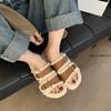 Fashion Womens Slippers Outdoor Slides Pantofle Flock Platform Fur Flip Flops 2025 Flat Plush Autumn Fabric Rome Shoes House Med Shoes