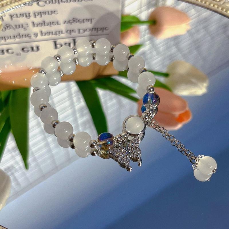 Fashion Imitation Opal Butterfly Moonstone Crystal Pendant Bracelet Women Jewelry Gifts