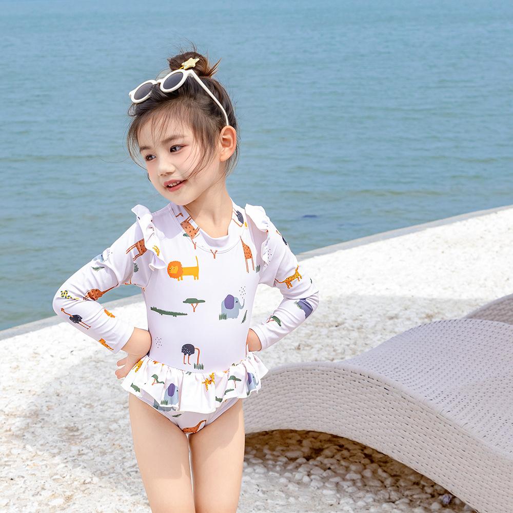 Ny sommerbabydrakt til jenter, bikini, tegneserietrykk, babygutter, langermet, solkrem, strandbadetøy