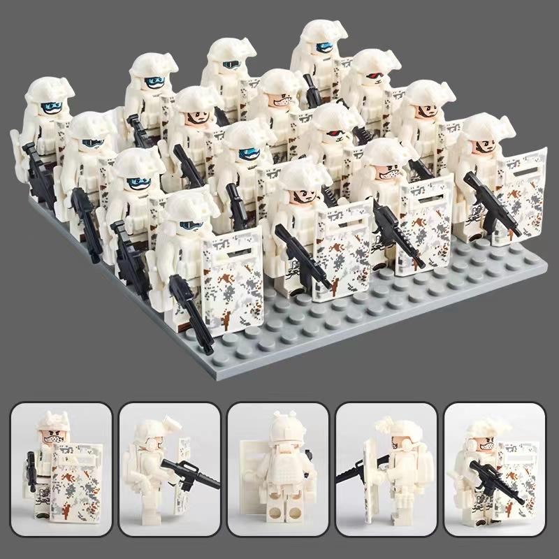 Ghost Special Forces Military Minifigures Building Blocks, SWAT Team with Weapons and Shields, Action Figure Toy Set for Boys