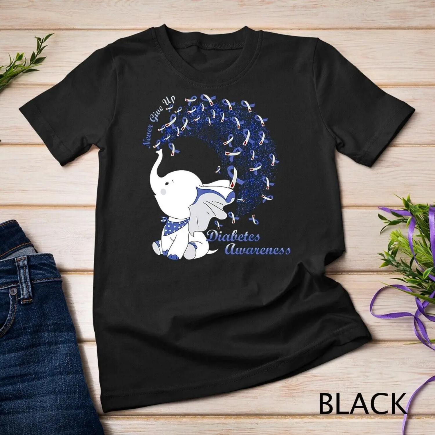 Слон Голубой Ленты Никогда Не Сдавайся День Осведомленности о Диабете Футболка XXXXXL