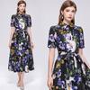 Vintage Floral Shirt Dress Women Short Sleeve Button Down Sashes A-Line Midi Dress Elegant Summer Party Dress