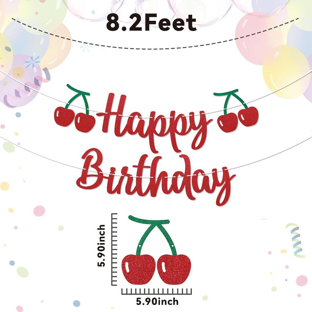 Cherry Birthday Banner - Funny Fruit Theme Happy Birthday Sign, Cherry 1st Bday Bridal Shower Banner, Cherry Theme Birthday Party Decorations Red