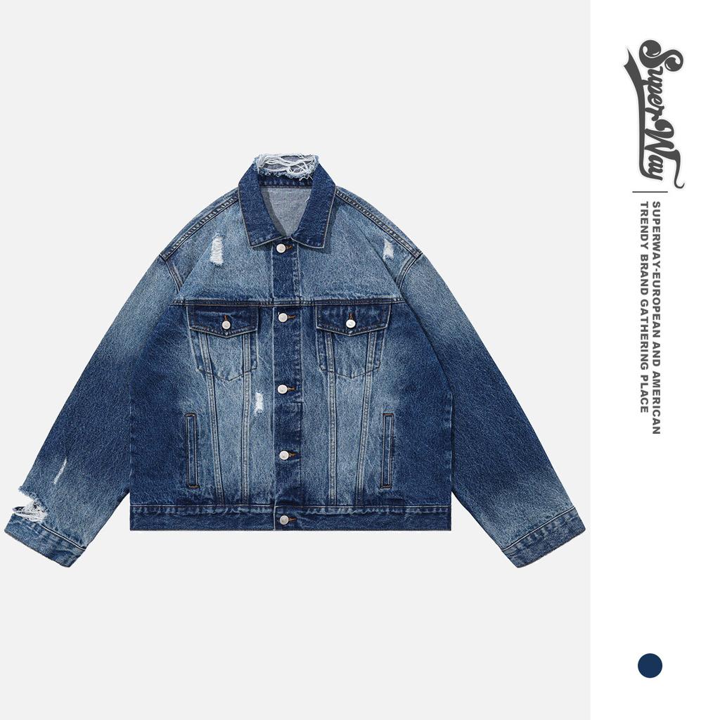 Lanhai Men's Clothing | Autumn and Winter New Japanese Classic Retro Washed Hole Heavy Denim Jacket Men's