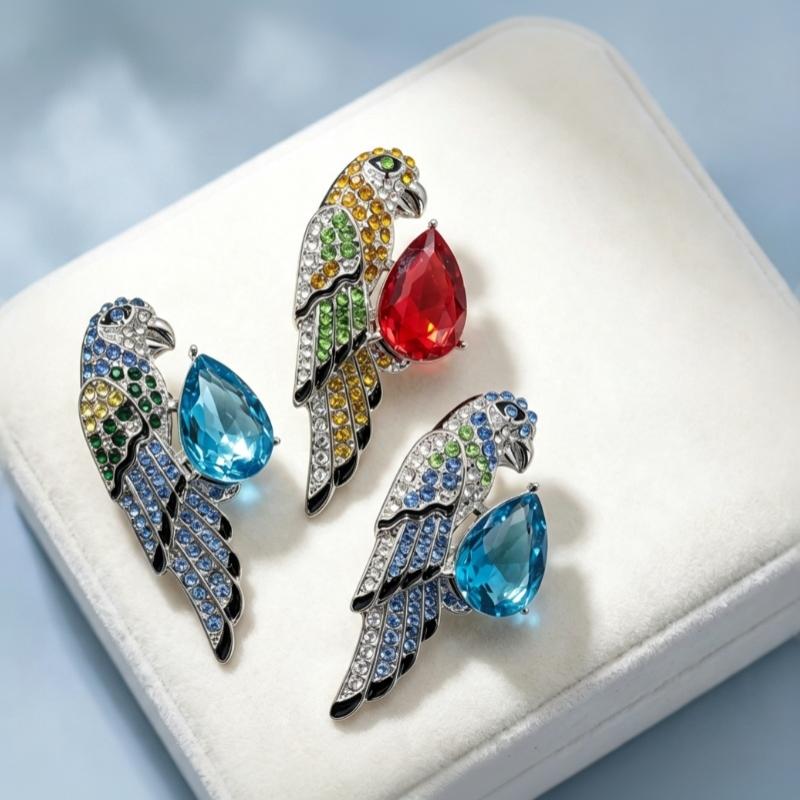 Shiny Rhinestone Inlaid Parrot Brooch Elegant Crystal Animal Decor for Women Coat Suit Party Jewelry Accessory