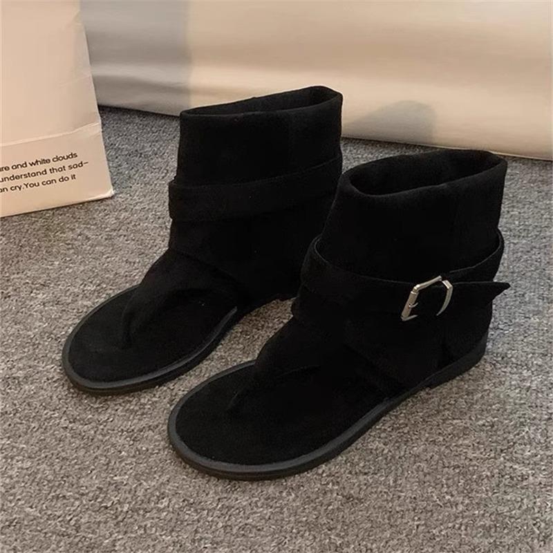 2025 New French Flip-flops Women's Flat-bottomed Cool Boots Wear Retro Flat-bottomed Temperament Sleeve Trousers Short Boots
