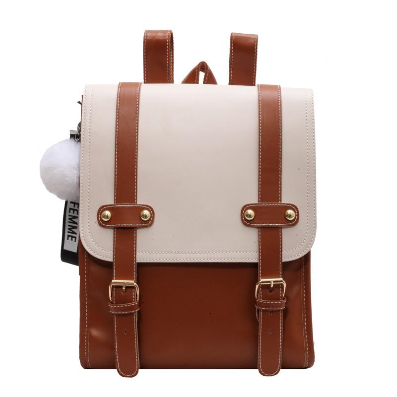 

Contrast Color Trend PU Double Backpack, Casual Large Capacity Double Shoulder Bag, Student School Bag, Women s Backpack, Cross-border