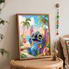 Disney Stitch Beach Oil Paint Art Painting Kit Home Wall Decor Handmade Gift Relaxing Summer Vacation Scenic Tropical Island Fun Craft
