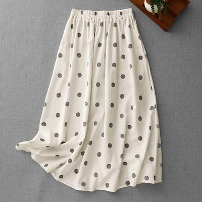 2025 Summer Black and White Polka Dot Tight Waist Casual Versatile Literary Vintage Half-body Skirt
