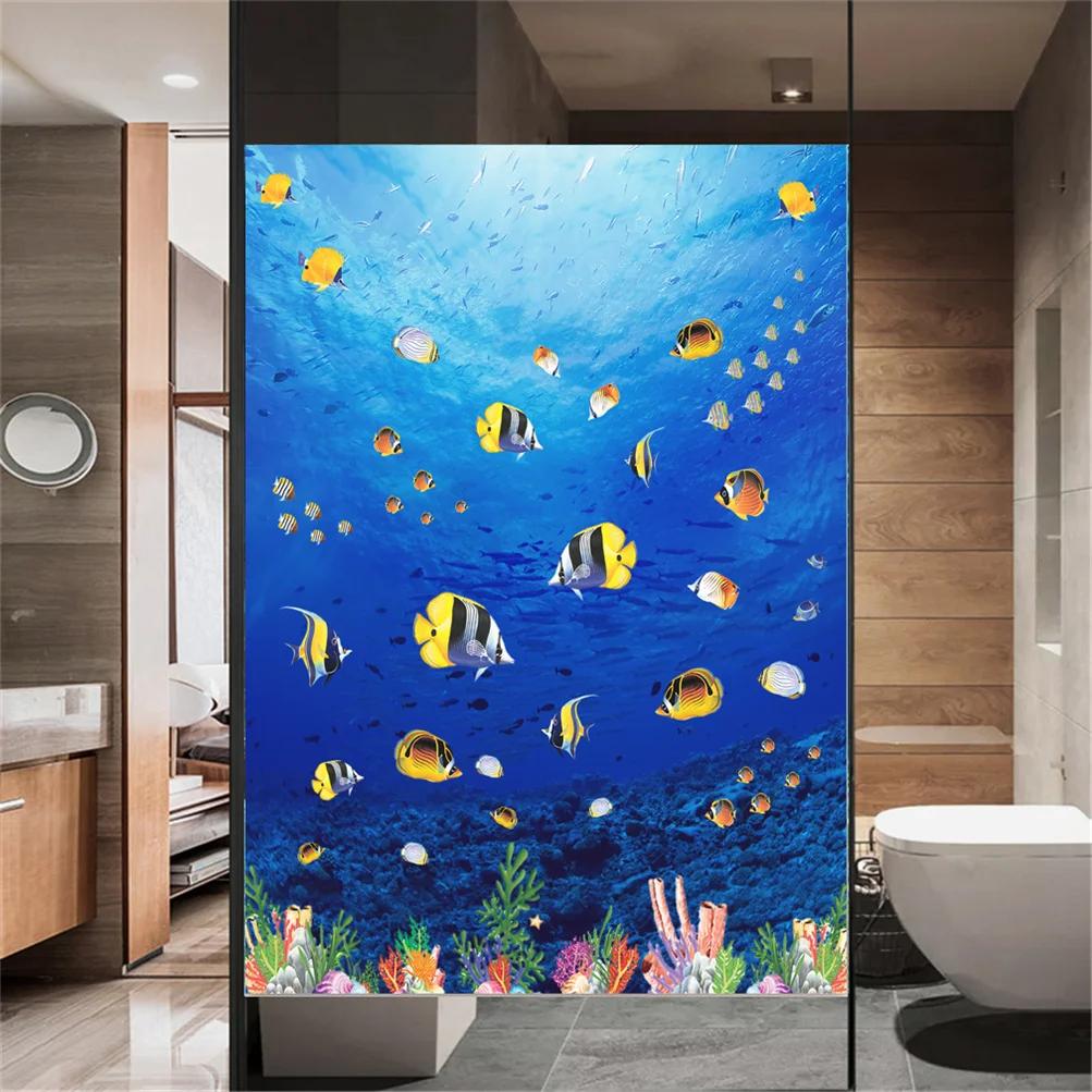 Static Cling Privacy Window Film Decorative Sea World Window Coverings Glass Window Sticker