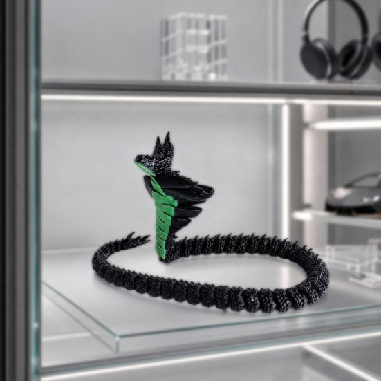Snake Ornament, 3D Printing Poseable Snake Figure with Movable Joints Flexible Postures, Dark Themed Animal Desktop Collection Ornament