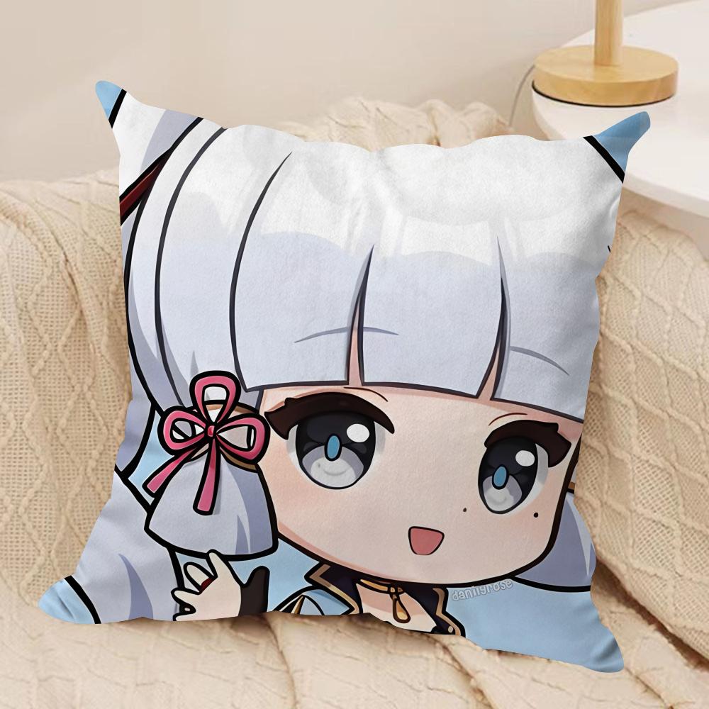 Kamizato Cute Genshin Impact Cushion Cover Silky Short Plush Invisible Zipper Dustproof Sofa Pillow Case For Home Decor