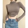 Women's Fashion Casual Spring Fall Solid Color Print Long Sleeve Half Turtleneck Blouses & Shirts