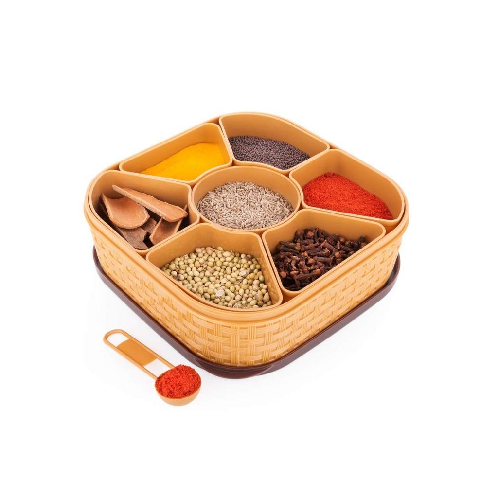@ Plastic Rond 7 Vakjes Masala Kruidenbox Dabba Box 255Gr Zr-7085-60%Korting