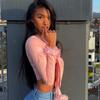 Women Bodycon Cropped Tops Solid Color Shirt  Sexy Short Cropped Top Plunging Neckline Long Sleeve Tops with Fur Cuffs