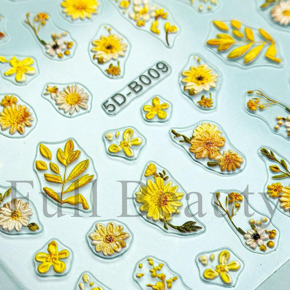 Nail Art Stickers Ins Relief Three-dimensional 5D Summer Oil Painting Small Flower Flower Adhesive Nail Stickers