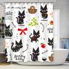 Kawaii Cats Shower CurtainBlack Cat Print for Bathroom Decor Pretty Kitty Fun Design Music and Fruit Love Quotes White Backgroun