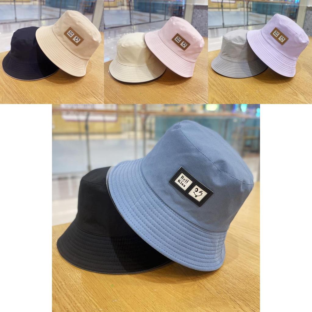 Cute Smiley Double-sided Fisherman Hat Women Summer Sunscreen Alphabet Basin Hat Men Students Versatile Sun Hat