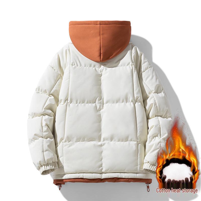 Men's Faux Two-Piece Hooded Cotton Jacket - Thick, Loose Winter Jacket for Men and Women