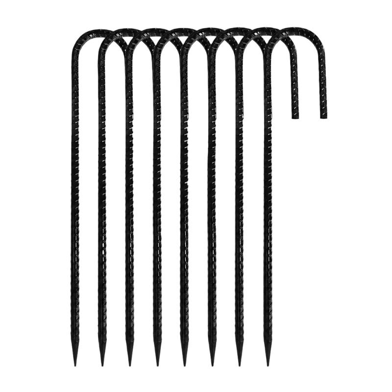 Camping Tent Stakes with a Pointed Ground End and J-Bend Head, Steel 8-Piece Set for Shelter Cord, Tarps, and Canopies
