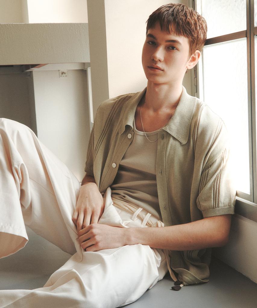 KNITTED Linen Sci-Fi Knit Shirt Sage Green