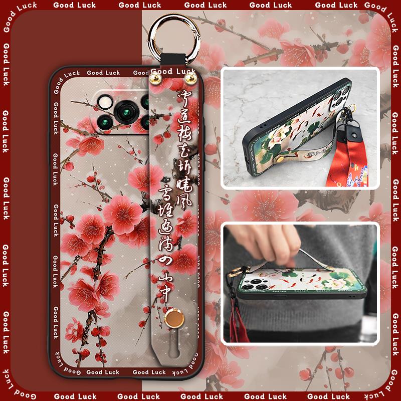 Lanyard Protective Phone Case For Xiaomi Poco X3 NFC/X3 Pro Wristband Back Cover Chinese Style Silicone Phone Holder