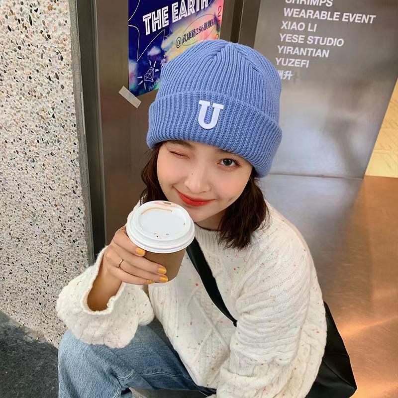 New Japanese Versatile Thickened Letters To Show The Face Small Wool Hat for Women In Winter Warm Ear Protection Knitted Hat Korean Version