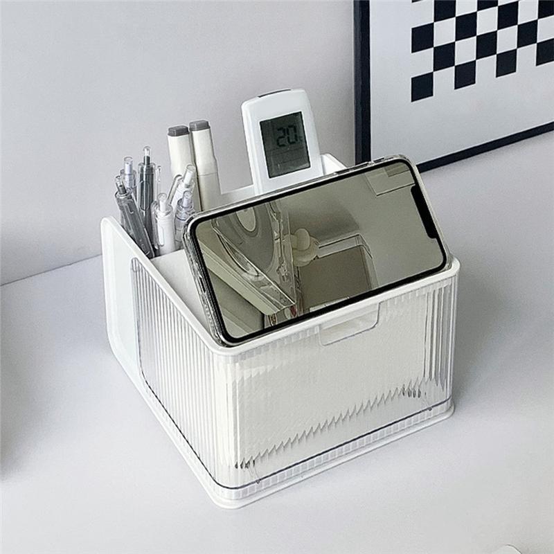 AEE2-Desktop Living Room Multifunctional Tissue Box Desktop Paper Box Storage Box Mobile Phone Rack Bathroom Box