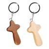 Wooden Comfort Cross Keyring Bag Decoration Charm Car Keys Holder Handmade Pendant Keychain Christian Religious Gift