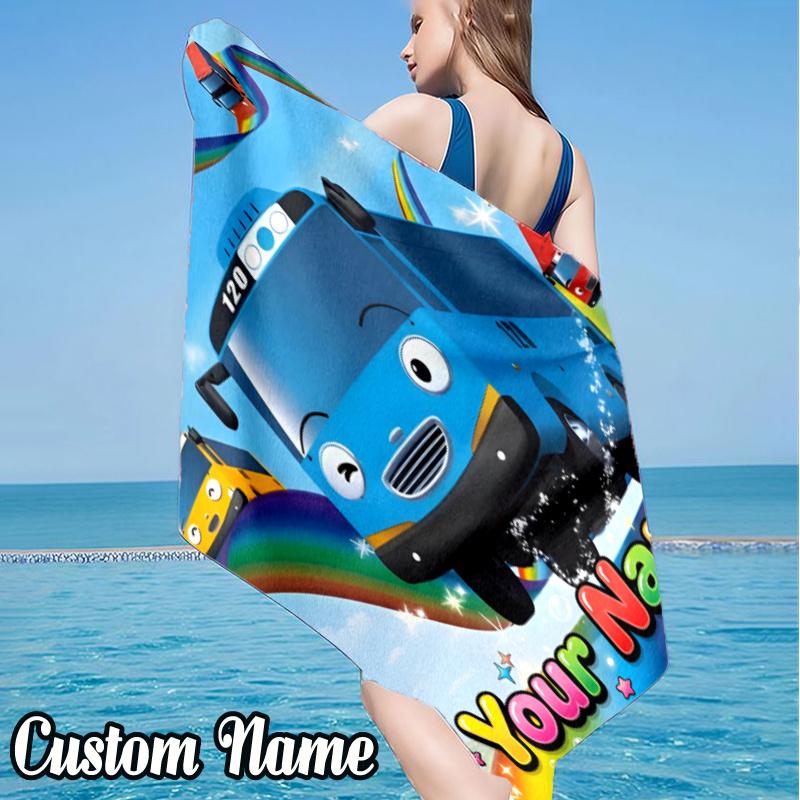 Custom Name Adventure Mateo Little Bus Beach Towel - Soft, Ultra-Absorbent Microfiber, Lightweight, Perfect for Beach, Parties, Travel, Camping