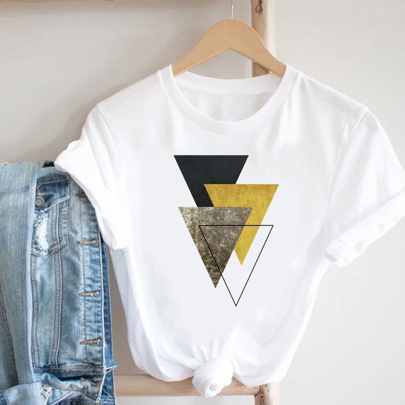 Women's Geometric Floral Print European and American Clothing Short Sleeve T-shirt Women Clothes  Tops  Harajuku