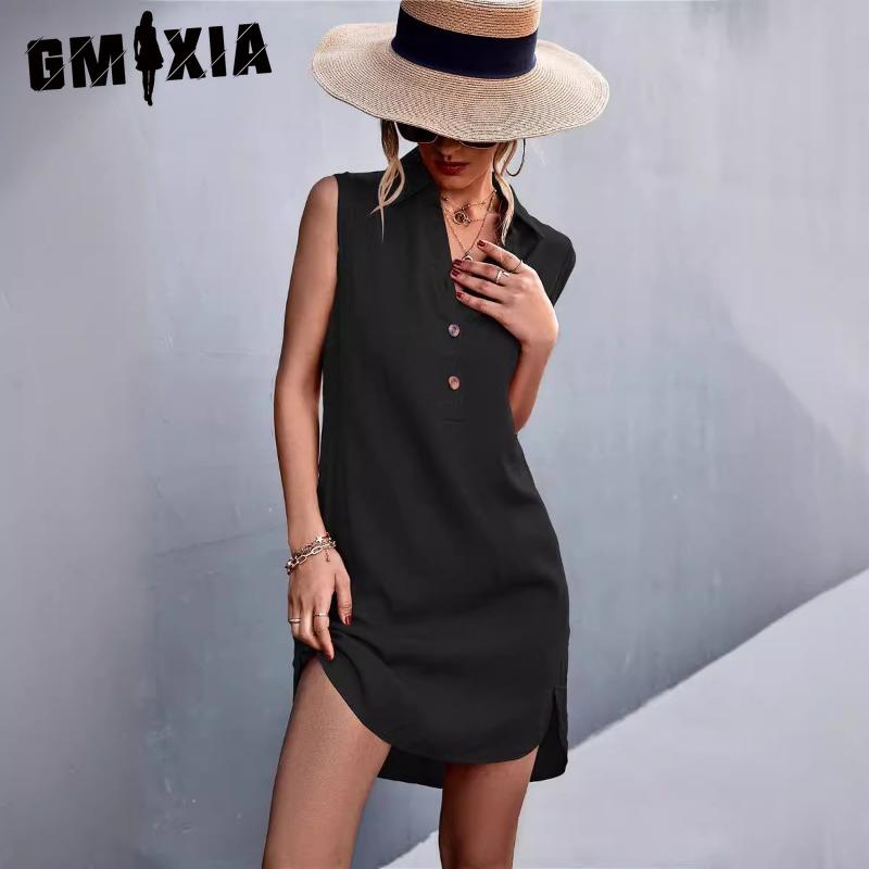 GMXIA Dámská móda Léto Jaro Jednobarevný Potisk POLO Límec Vysoký Pas Ležérní Šaty
