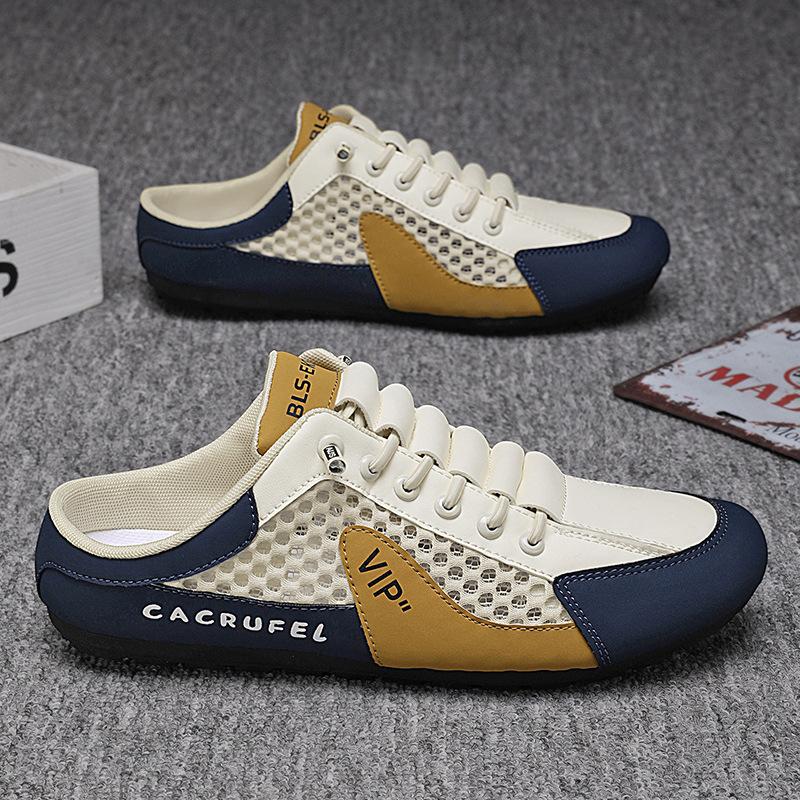 Baotou Half-tray Shoes Men's New Mesh Breathable One-pedal Lazy Shoes Flat-bottom Hollow Mesh Shoes Casual Board Shoes