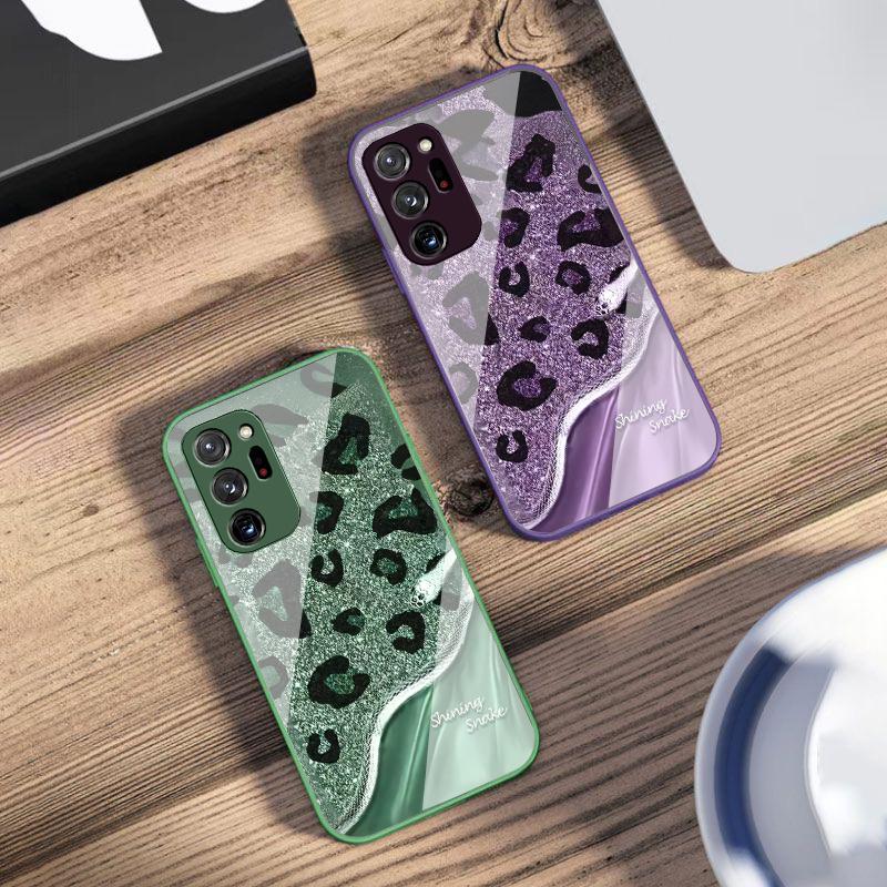 Etui na telefon z hartowanego szkła Wzór Pantera Sequins Wąż Dla Samsung Galaxy Note 8 9 10 PRO 20 Ultra A01 02 03 Core 04E 4G 12 13 5G