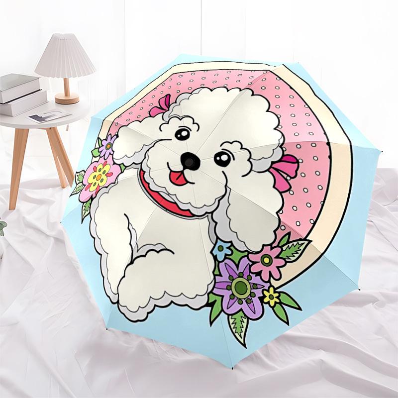 1pc Poodle Floral Automatic Folding Umbrella - 8-Rib Durable Iron Frame, Compact Portable for Daily Travel Yy251205042
