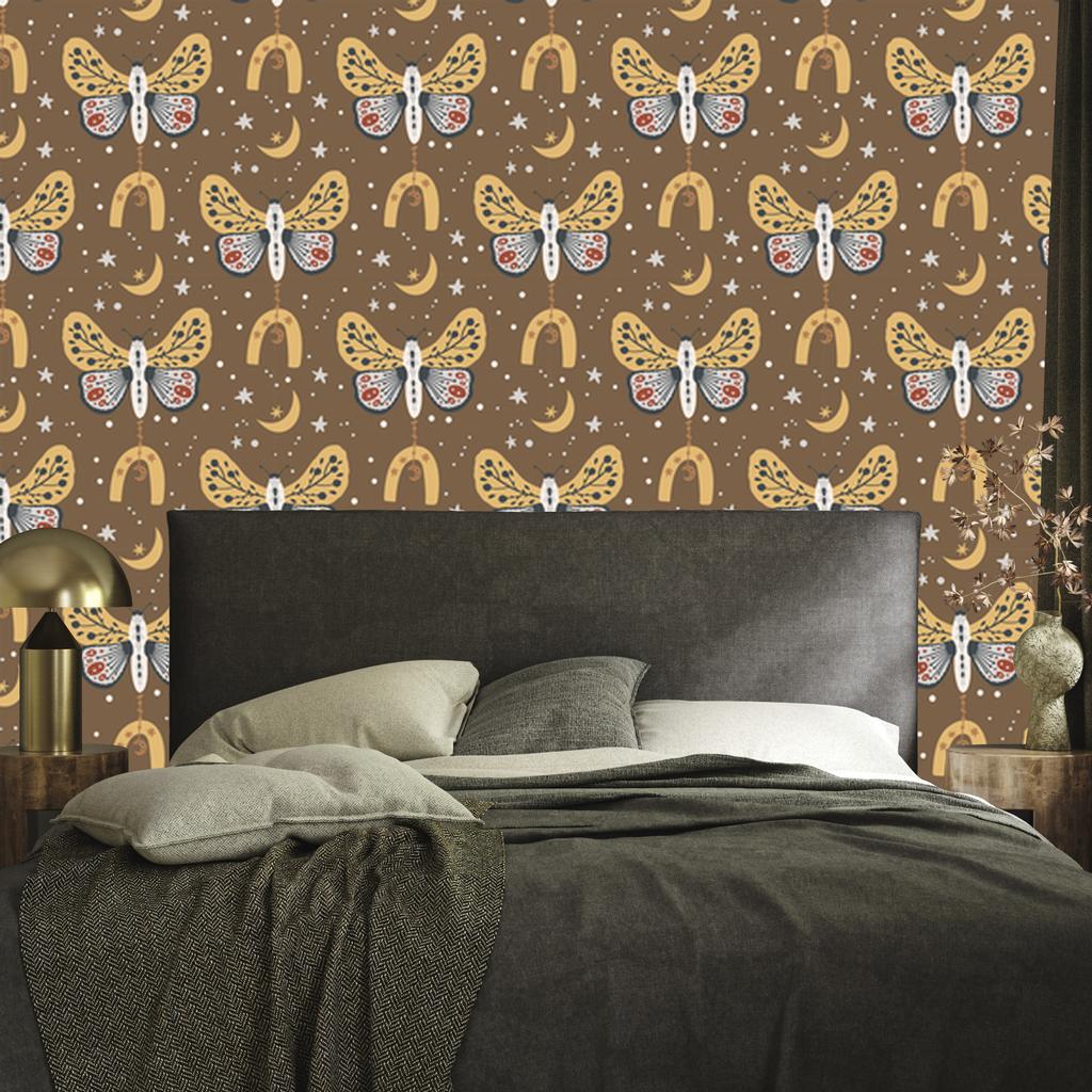 Rainbows and Butterflies Boho Wallpaper Ochre and Gold for Living Room and Bedroom 50x1000