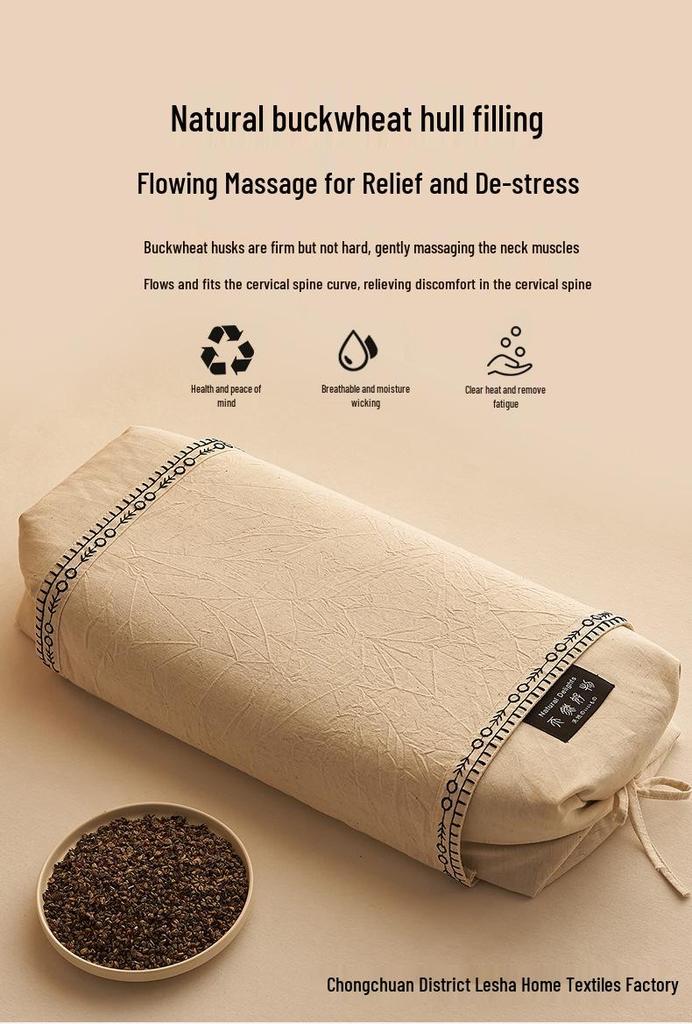 Bestselling Breathable Buckwheat Pillow: Adjustable Height, 100% Buckwheat Hull, Cotton Linen Cover, Floral Herbal Design.
