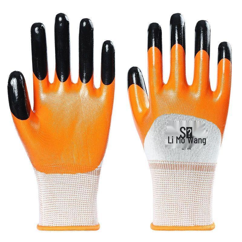 Durable, Wear-Resistant Nitrile Work Gloves: Non-Slip, Waterproof, Oil-Proof, Breathable, and Reinforced for Labor Protection.