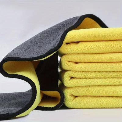 1Pc Thick Microfiber Yellow and Gray Car Cleaning Towels for Car Exterior and Interior Cleaning