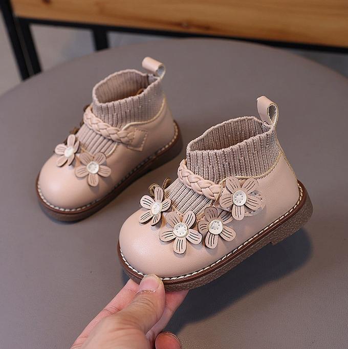 

Appliques Baby Autumn Boots for Girls Ankle Weave Strape Cotton Sock Shoes Girl Toddler Outdoor Floral Walking Shoe Child 23