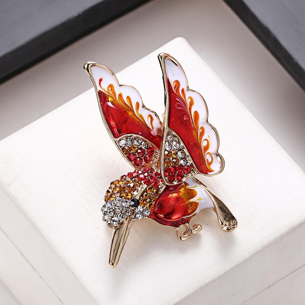 Colorful Rhinestone Enamel Hummingbird Brooch For Women Cute Vivid Flying Birds Animal Pins Scarf Dress Coat Badge Party Jewelry