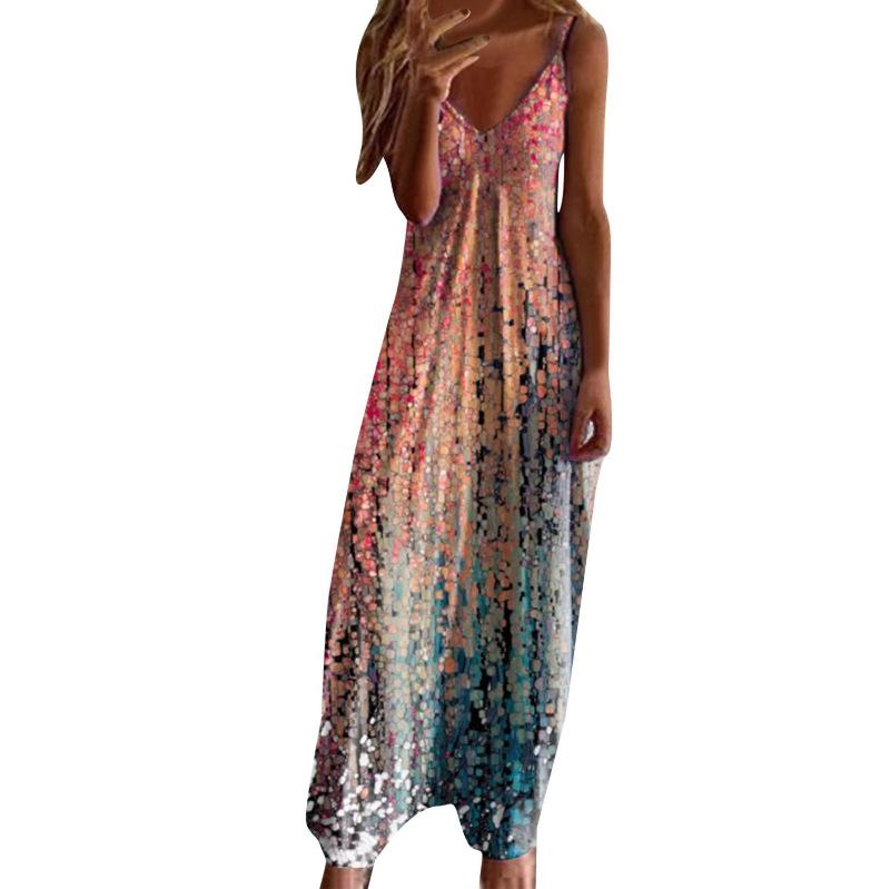 Women's Plus Size V-Neck Spaghetti Strap Long Dress - European & American Style