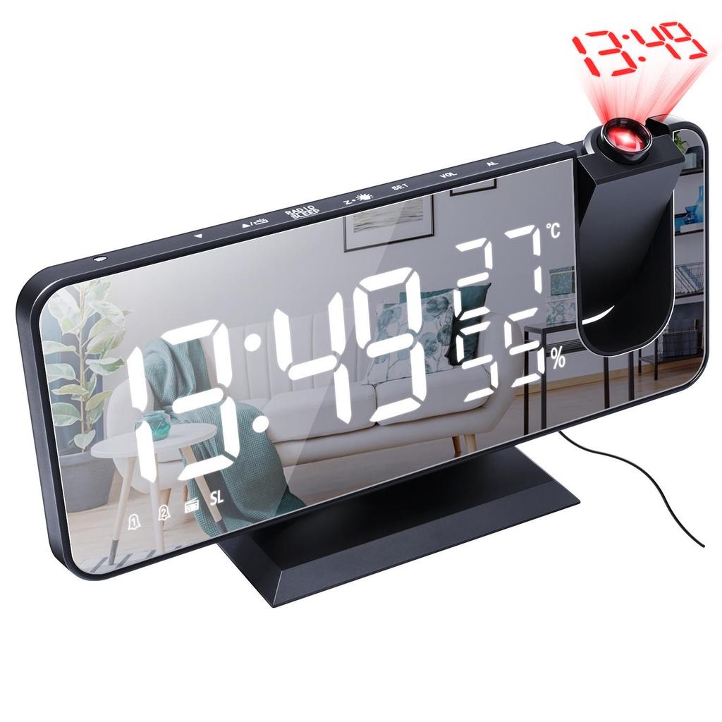 Dual Alarm Projection LED Mirror Clock with Large Display