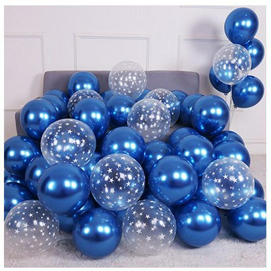 10-Inch Thickened Latex Blue & Chrome Metal Decorative Balloon Set