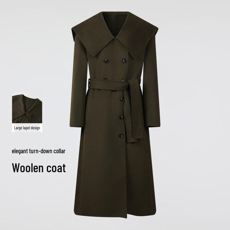 

FivePlus Women s Double-Sided Wool Blend Belted Coat M