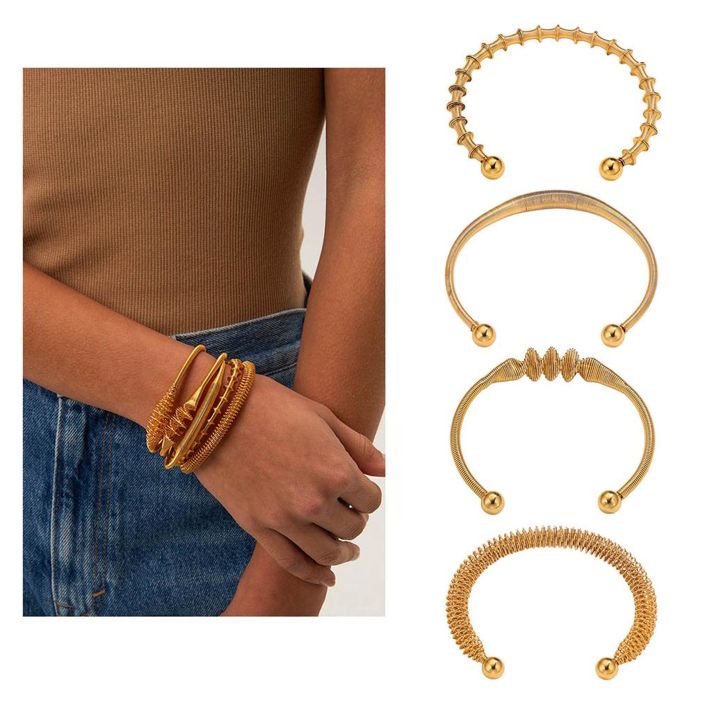 Adjustable Spring Bracelet Fashion Opening C Shaped Handchain Bohemian Stainless Steel Wristchain Bangle Women Accessory